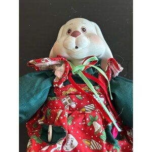 Christmas Bunny Doll In Festive Outfit Vintage Christmas Decor